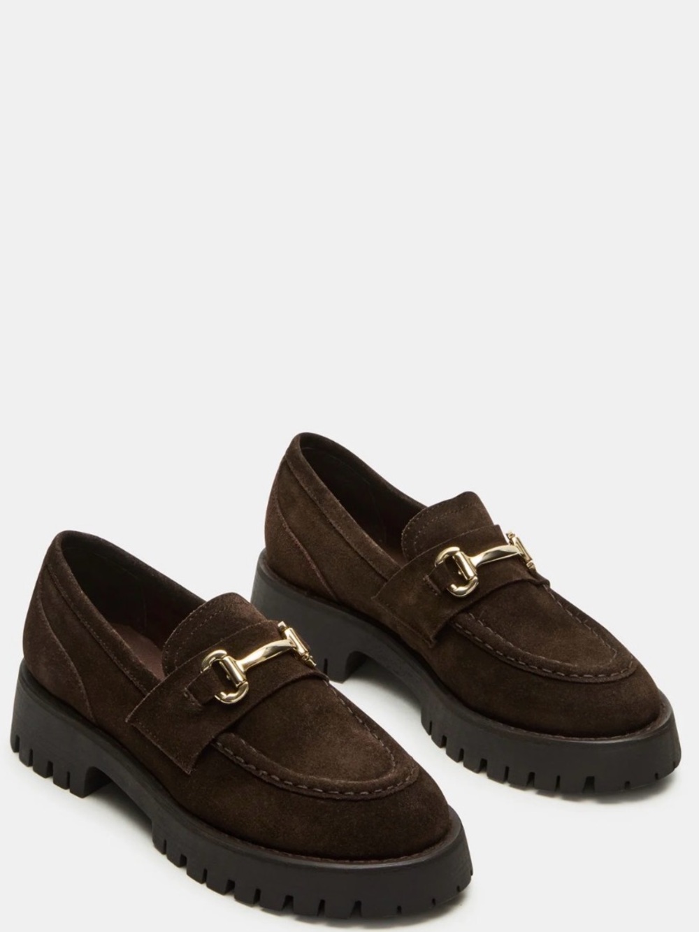 Steve Madden Dark Brown Suede Bit Lug Loafers